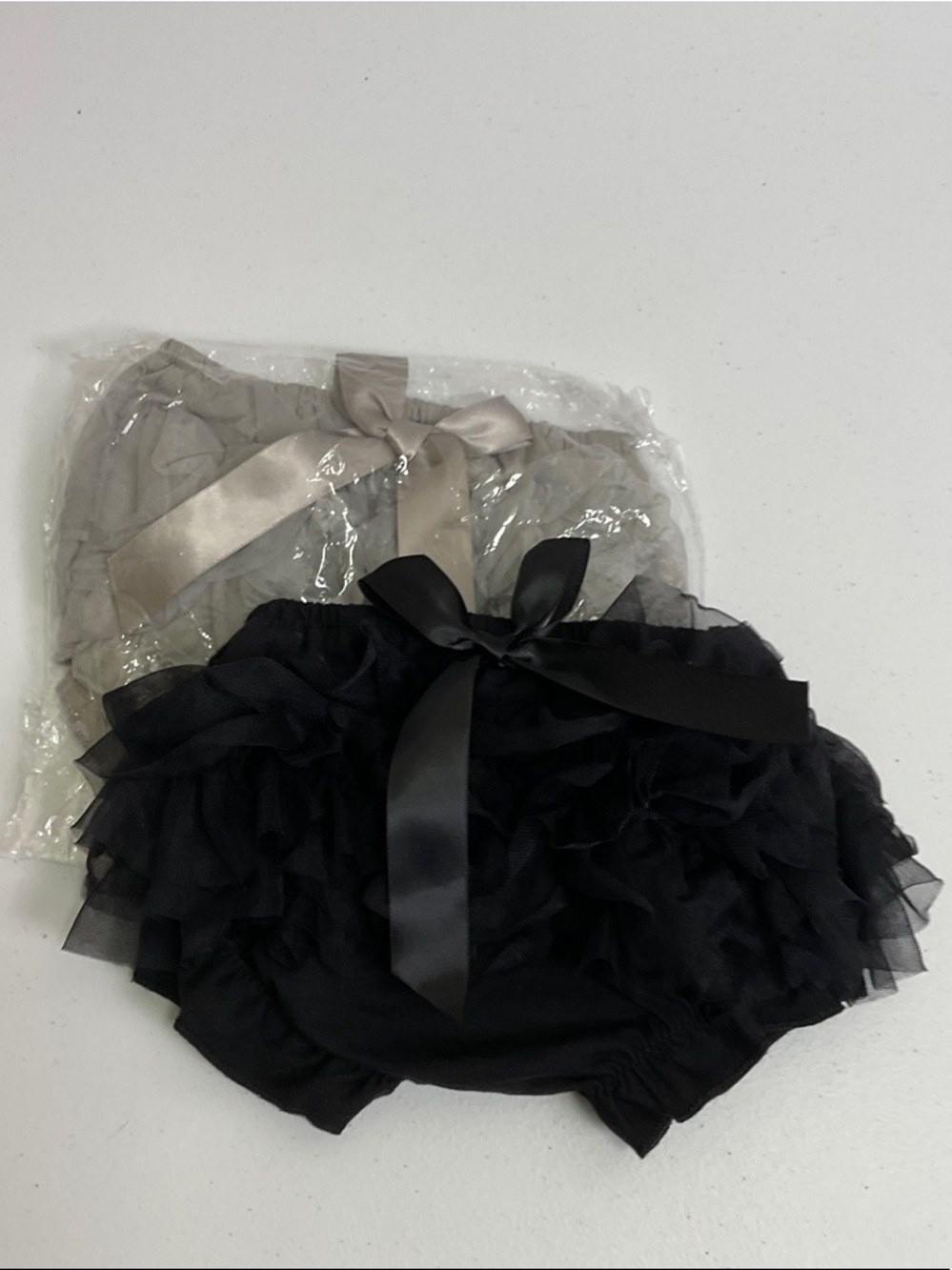 2-Pack Ruffle Diaper Cover with Satin Bow - Black and Gray